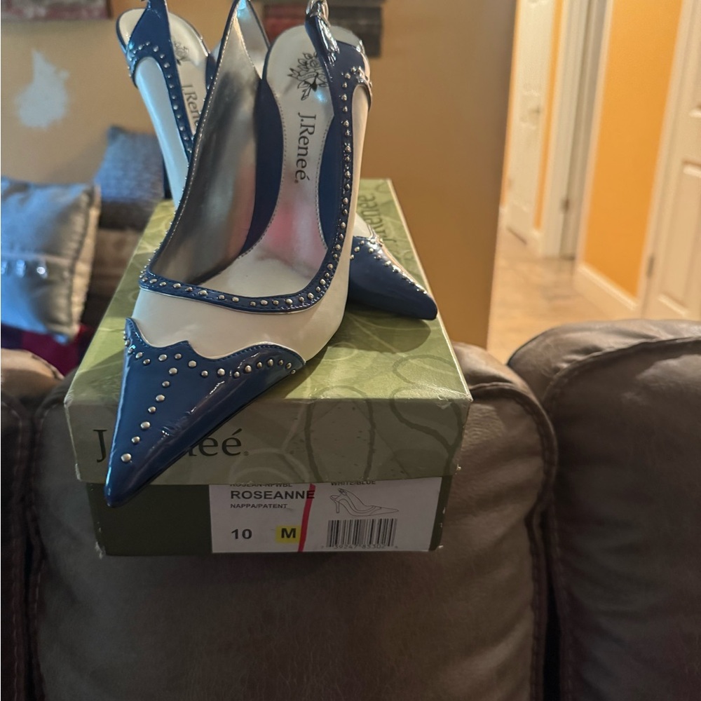 J.Renee White and Blue Nappa Heels - Picture 3 of 5